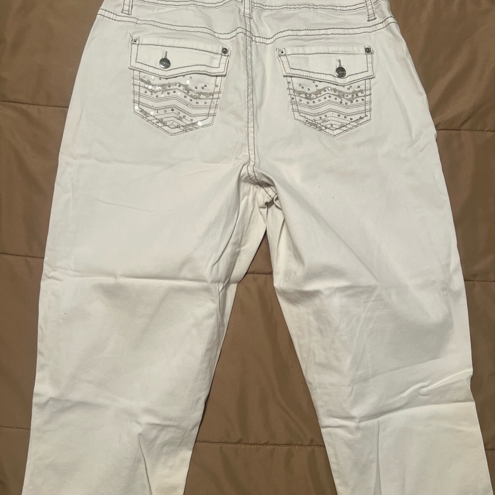 Venezia embellished sequined pocket crops with taupe stitching